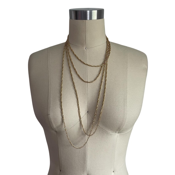 Vintage Goldtone Multi-Strand Thin Chain Necklace. Long Thin Golden Multi-Chain Necklace. Elongated. Party. Elegant. Formal. 70s. 80s. 90s.