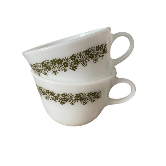 Vintage Pyrex Spring Blossom Cups: Floral Milk Glass, Set of 2