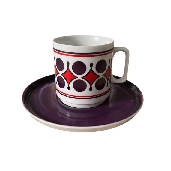 Vintage Johann Selmann Bavaria Cup and Plate Set: Purple Mod Decor Prop