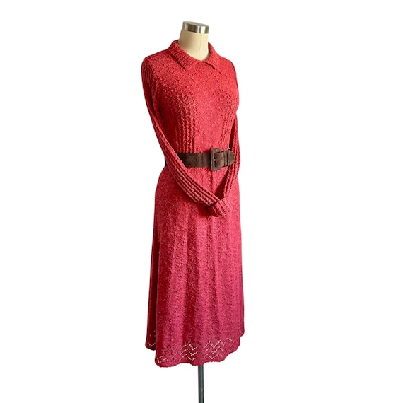 Vintage Coral Red Popcorn Dress Set: Retro Blouse + Skirt Set, Autumn Dress Set, Fall Dress Set, Mad Men Outfit Set, 60s 70s 80s