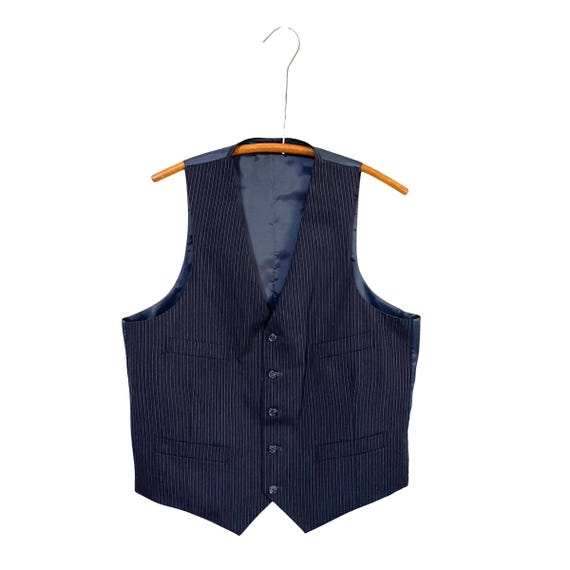 Vintage Wool Pinstripe Vest. Mens Navy Blue Wool Waistcoat. Dark Academia Vest Waistcoat. Boyfriend Vest. Blue Wool Vest. Dark Cottagecore.