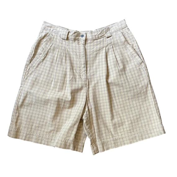 Vintage St. John's Bay Plaid High Waisted Shorts. Beige Check Plaid Shorts. Light Academia Mod Dress Shorts. Womens Casual Shorts. 80s. 90s.