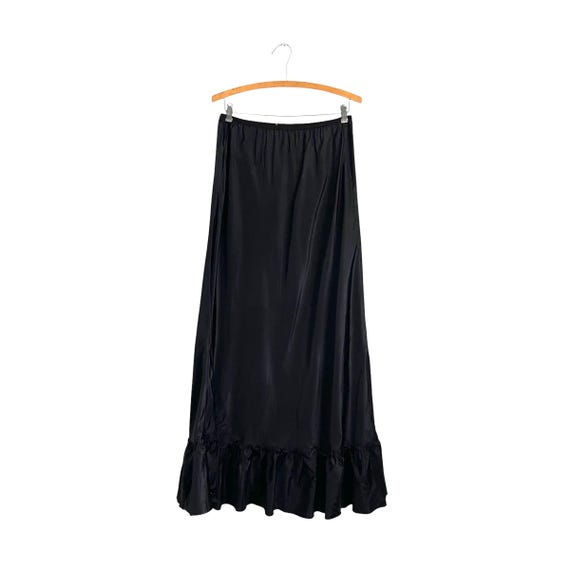 Vintage 60s 70s Black Maxi Slip Skirt. Witch Core Black Slip Skirt. Ruffle Hem. Stretchy Waist. Pull-On. Dark Academia Maxi Slip Skirt. 80s.