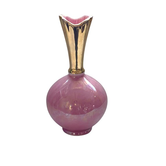 Vintage Pink Gold Vase. Holley Ross Vase. Vintage Stem Vase. Porcelain Pink 22K Gold Vase. Vintage Boudoir Art Vase. 50s 60s 70s Vase Decor.