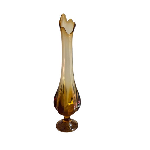 Vintage Amber Yellow Swung Viking Vase. Glass Petal Floor Vase. Swung Glass Vase. Pedestal Swung Vase. Mid Century. MCM. 40s. 50s. 60s.