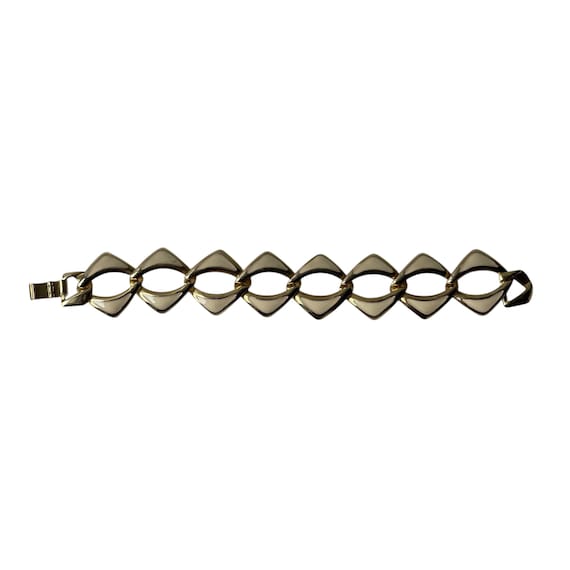 Vintage Goldtone Modernist Link Chain Bracelet. Golden Triangular Buckle Bracelet. Buckle Closure. Brutalist. Mod. 50s. 60s. 70s.