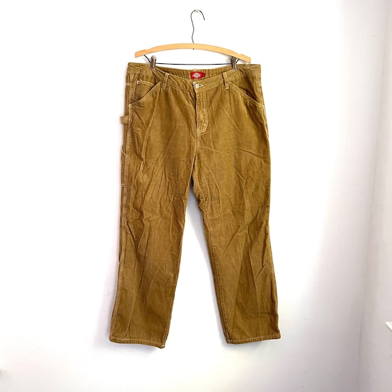 Vintage Dickies Ginger Brown Corduroy Carpenter Pants. Ribbed. Pockets. Straps. Stretch Pants. Straight Leg. 70s. 1970s. 80s. 1980s.