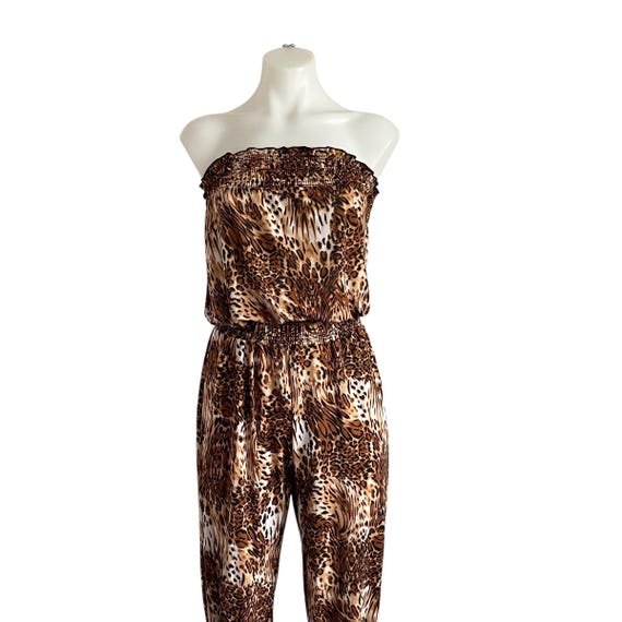 Vintage DG Animal Print Strapless Stretch Jumpsuit. Leopard and Tiger Print Jumpsuit. Leopard Print. Tiger Print. Party. 80s. 90s. Y2K. 00s.