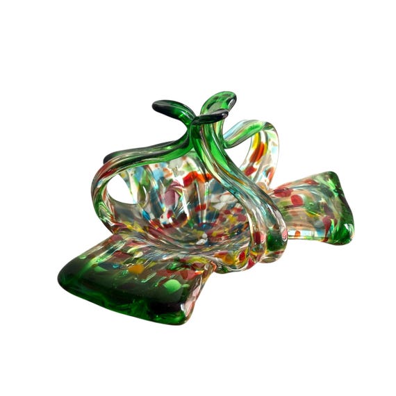 Vintage Multicolor Murano Tutti Frutti Candy Dish. Colorful Handblown Glass Trinket Dish. Flower-Shaped. 50s. 60s. 70s.
