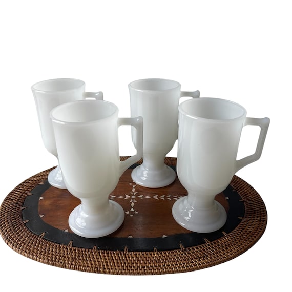 Vintage 70s 80s Milk Glass Coffee Mugs. Milk Glass Pedestal Coffee Mugs. Coffee Cafe Tea Cup Mugs. Cottagecore Milk Glass Mugs. S|2.