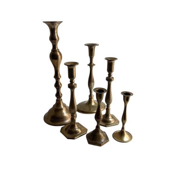 Vintage Brass Graduated Candlestick Holder. Bundle of 6. Antique Candle Holder Set. Cottagecore Holders. Mid Century MCM. 60s. 70s.