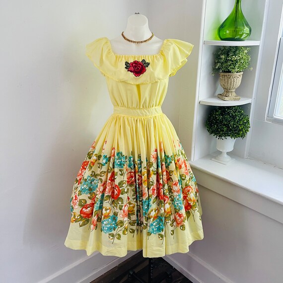 Vintage 50s 60s Floral Swing Dress. 50s Full Swing Dress. Lemon Yellow Floral Swing Dress. VLV Garden Party Yellow Floral Swing Dress. S. Etsy