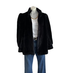 Vintage 70s Black Faux Fur Coat: Plush Lined Hook Jacket