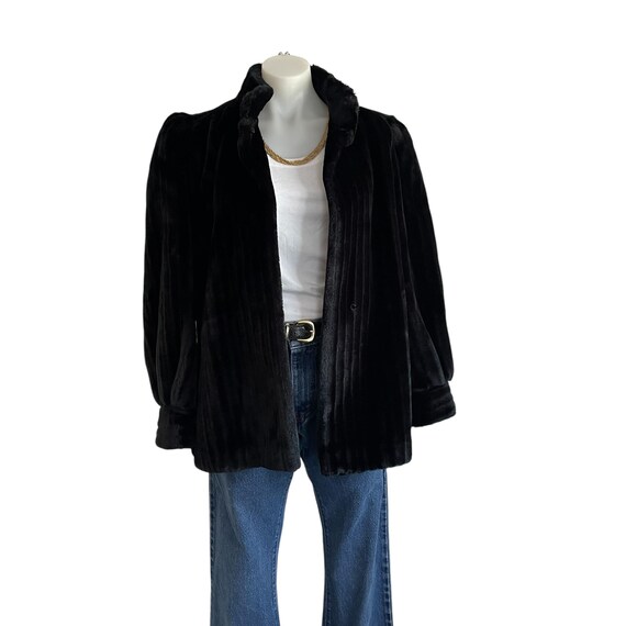 Vintage 70s Black Faux Fur Coat: Plush Lined Hook Jacket