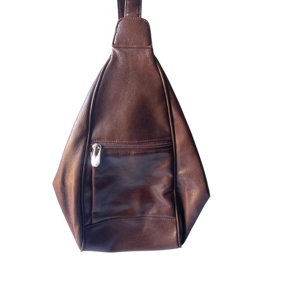 Vintage Chocolate Brown Leather Duffel Purse Bag: 3-Zipper Compartments, Lined, Academia, Womens Business Casual.