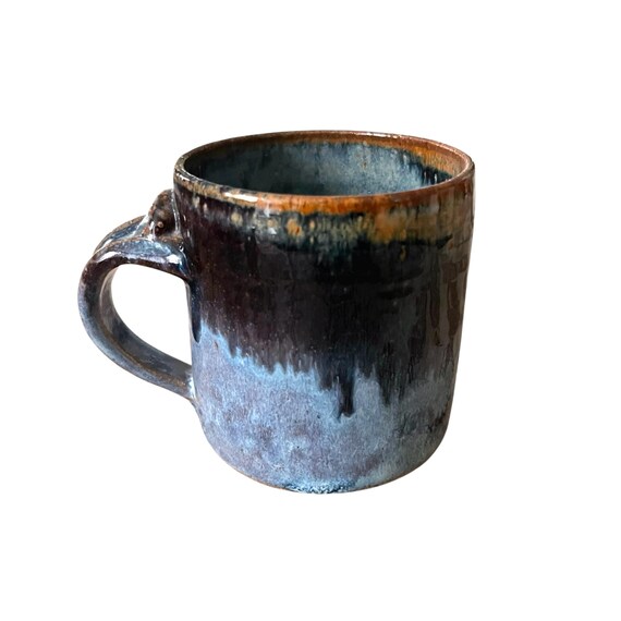 Vintage Blue Ombre Studio Pottery Mug: Handmade Glazed Coffee Cup