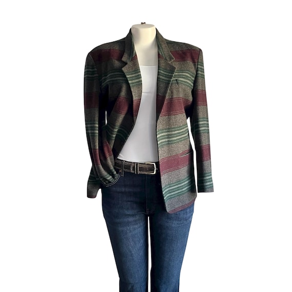 Vintage Ian Sport Striped Wool Button-Up Blazer: Retro Golf Blazer, Dark Academia Blazer, Teacher Blazer, Business Casual.