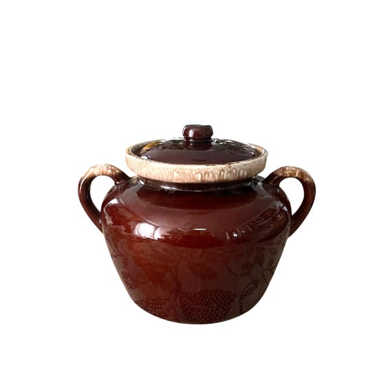 Vintage McCoy Brown Glazed Stockpot: Signed Kitchen Crock Pot