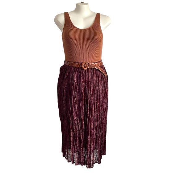 Vintage Baxter & Wells Mahogany Pleated Maxi Skirt. Long Stretchy Reddish-Brown Rayon Skirt. Boho. Hippie. Whimsygoth. Witchcore. 90s.