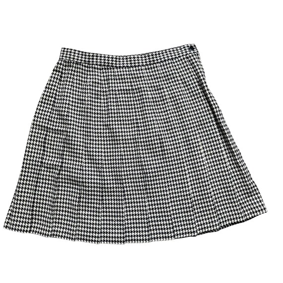Vintage Houndstooth Plaid Mini Skirt, Pleated 80s Skater Style