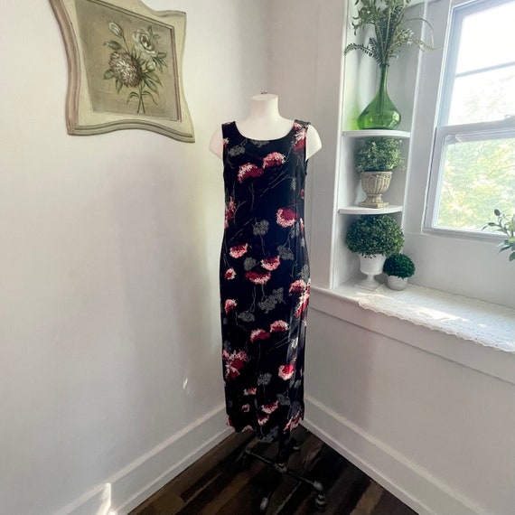 Vintage Black Floral Midi Dress. 90s Y2K Black Floral Midi Dress. Vintage Floral Dress. Black Dress. Pink Floral Mini Dress. 90s Midi Dress.