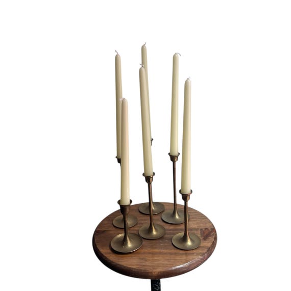 Vintage Brass Graduated Candlestick Holder Set. Set of 6. Different Heights. Antique. Formal. Mid Century. MCM. 40s. 50s. 60s. 70s.