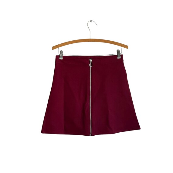 Vintage House Burgundy Red Zipper Mini Skirt. Front Zipper. Suede Mini Skirt. Grunge Style. Simple. A-Line Cut. Red Velvet. 80s. 90s. Y2K.