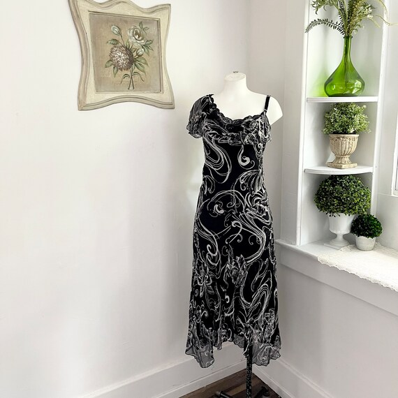 Vintage Y2K Ice Black Beaded Dress. 2000s Asymetrical Hem Dress. Y2k. 2000s. Black Midi Dress. Whimsigoth Beaded Dress. Beaded Strap Dress.