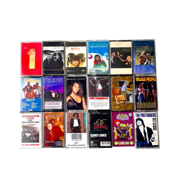 Vintage Classic Retro Cassette Tapes. Set of 18. Pop. Rock. R&B. Rap. Mariah Carey. Michael Jackson. Beatles. U2. Heart. 70s. 80s. 90s.