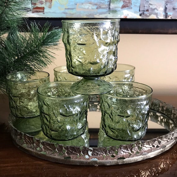 Vintage MCM Lido Green Rock Glasses. Lido Green Pedestal Barware Glasses Cups. Mod 60s 70s Rock Glasses. 60s 70s Avocado Green Glasses Cup.
