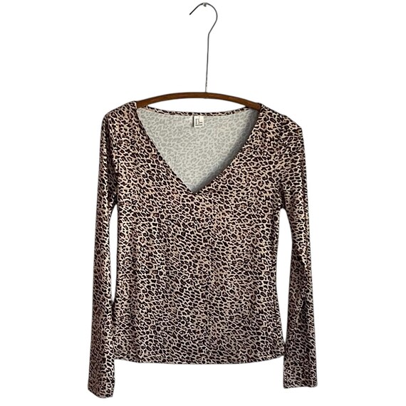 Vintage V-Neck Leopard Print Long-Sleeved Blouse. Animal Print Top. Y2K Leopard Stretch Top. Gothcore Striped Grunge Shirt. 80s Animal Print