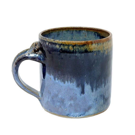 Vintage Blue Glazed Pottery Mug. Cottagecore Stoneware Coffee Mug Tea Cup. Thumb Notch. Granola Chic Coffee Mug. Mountaincore. Cabincore.