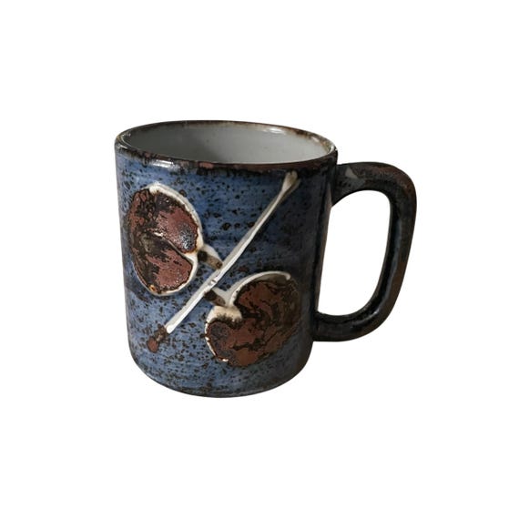 Vintage Blue Stoneware Pottery Mug: Handmade Rustic Coffee Cup