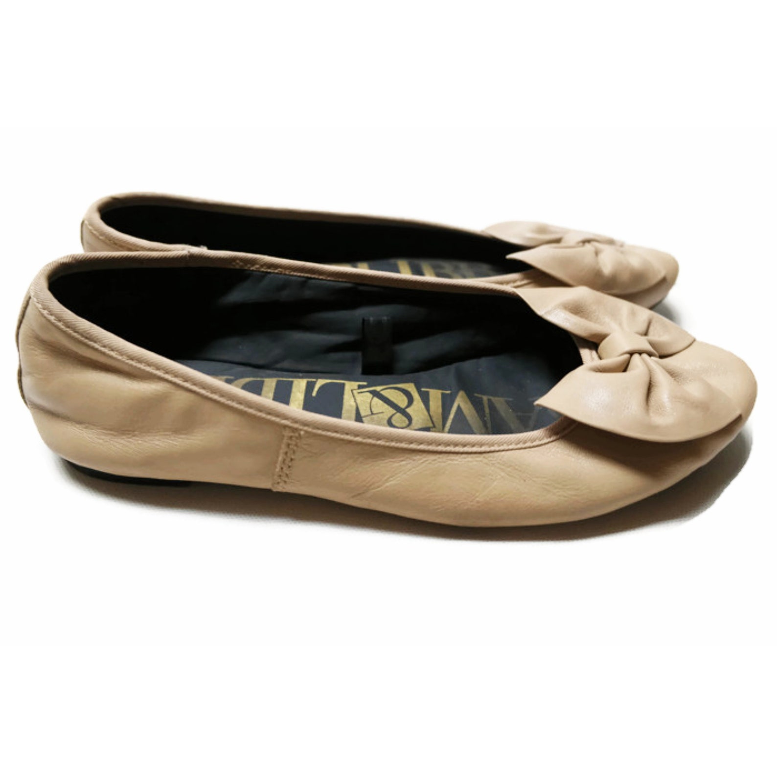 80s sam libby beige leather ballet bowtie flats shoes