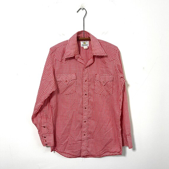 Vintage Plaid Red Checkered Button-Up Shirt. VLV Retro. Farmhouse Plaid Shirt. Red Pearl Snap Button Shirt. Yellowstone. 50s. 60s. 70s.
