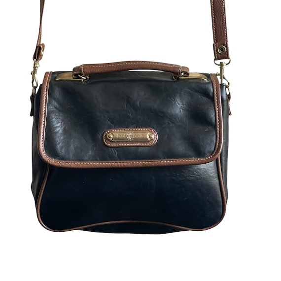 Vintage Preppy Mod Academia Black Brown Leather Crossbody Satchel Bag. Leather Crossbody Satchel Purse. Top Handle Purse. 90s. Y2K. 00s.
