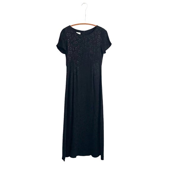 Vintage Laura Ashley Black Floral Maxi Dress. Gothic Sheath Maxi Dress. Embossed Flower Print. Dark Academia Dress. Whimsigoth Maxi Dress.