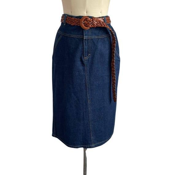 Vintage Indigo Denim Pencil Skirt: 80s 90s High Waisted Pencil Skirt.