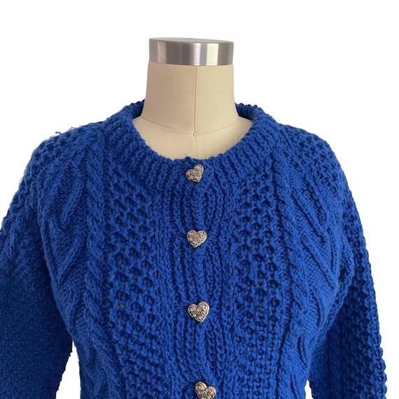 Vintage Cable Knit Mini Sweater: Cobalt Blue, Metal Buttons, Cable Knit Cardigan, Womens Modern Casual, Cottagecore, Whimsigoth, Grandmacore