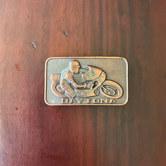 Vintage Bronze Daytona Bike Belt Buckle. Moto Racing Belt Buckle. Collectible. Motorcycle Belt Buckle. Metallic Belt Buckle. 70s. 1970s. 80s
