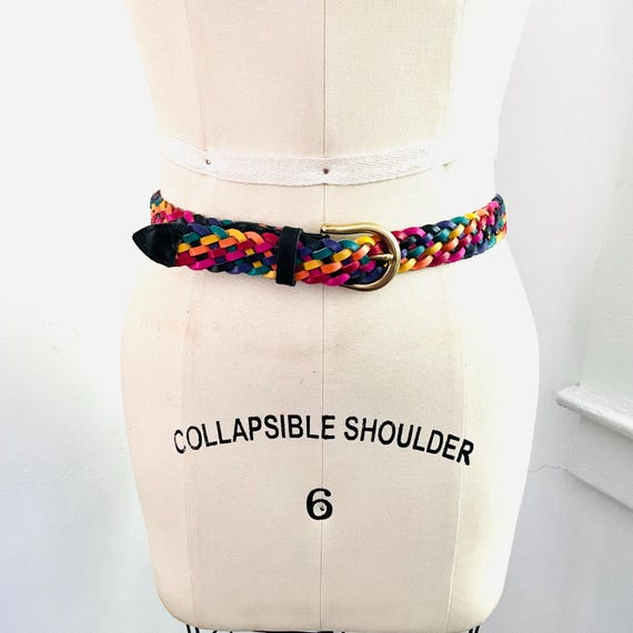 Vintage Rainbow Braided Leather Belt. Boho Hippie Style. Pride Style. Hippiecore. Multicolor. Woven Genuine Leather. 70s. 80s. 90s. 00s. Y2K