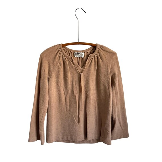 Vintage 60s 70s Brown Peasant Blouse. Pullover Sweater Top. Hippie Boho Top. Hippiecore. Cottagecore Tunic Peasant Knit Top. Soft Knit Top.