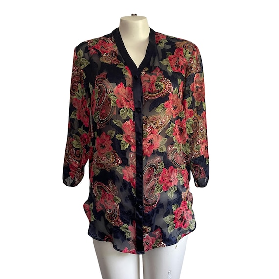 Vintage 80s 90s Y2K Floral Dress Robe Jacket. Cottagecore Hippie Floral Print Tunic Robe Jacket. Whimsigoth. Gold Label Blazer.