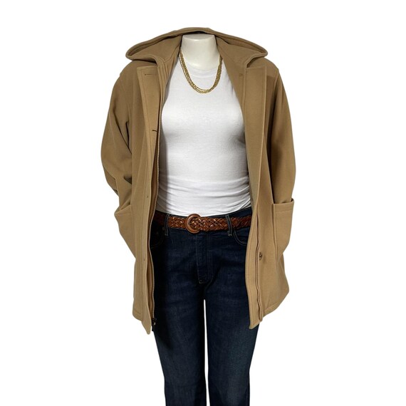 Vintage Wool Hooded Jacket - Camel Beige Cottagecore Coat