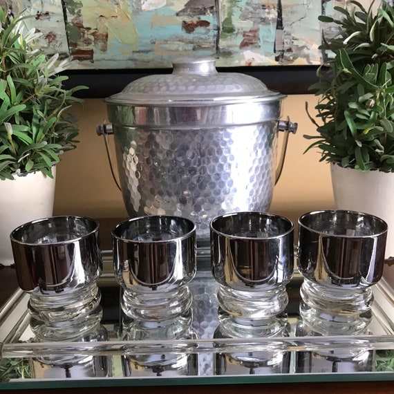 Vintage 50s 60s Silver Ombre Glasses. Lowball Tumbler Glass Cups. Dorothy Thorpe Style Glasses. MCM Glass Cups. Mid Century Barware. S|4.