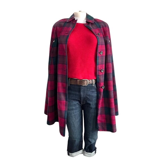 Vintage Plaid Cape Poncho: 60s/70s Reversible Wool Blend Shawl