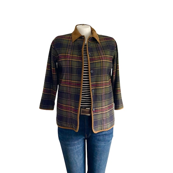 Vintage Liz Claiborne Plaid Wool Blend Barn Jacket: Quilted Lining, Size M