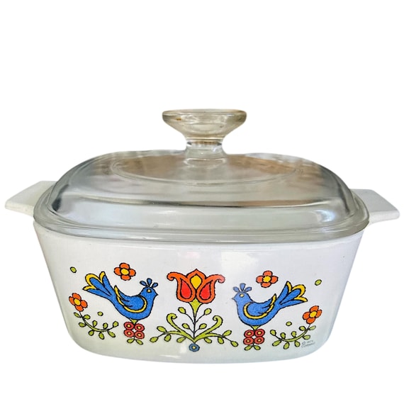 Vintage Country Craft Ovenware Casserole Dish. 60s 70s Cottagecore Oven Dish. Pyrex Style Dish. Lidded Casserole Dish. Hippiecore Kitchen.