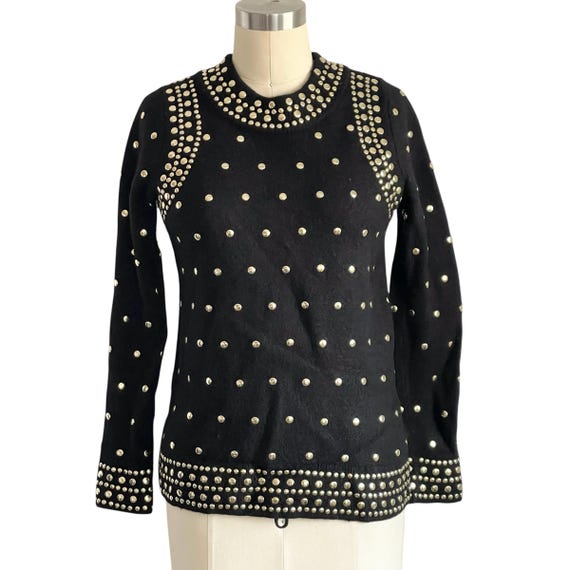 Vintage Michael Kors Black Gold Stud Knit Party Blouse: TBeaded Pullover Sweater.