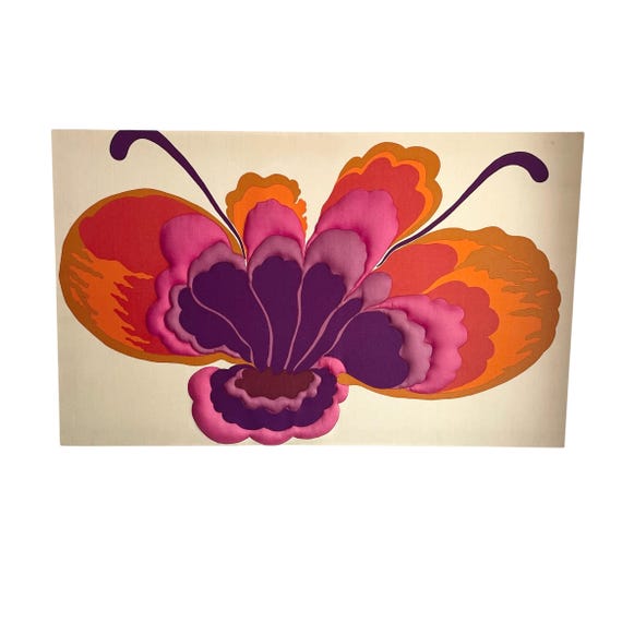 Vintage Mid Century Modern Textile Art. 60s 70s 3D Flower Wall Art. Puffy Wall Art. Mod Op Art Wall Decor. MCM Avant Garde Wall Art.